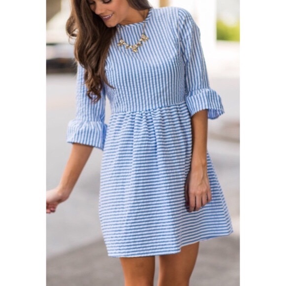 Dresses & Skirts - NWOT Seersucker Bell Sleeve Dress Blue&White